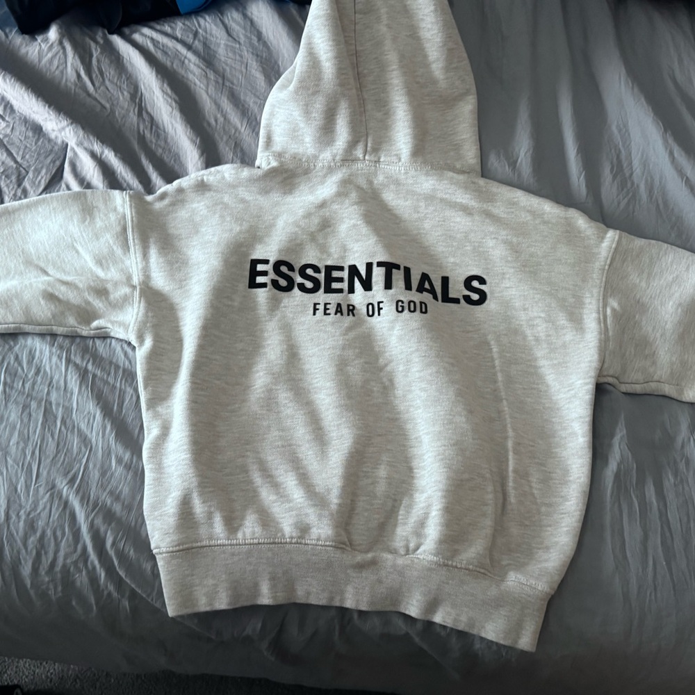 Essentials Light Gray Hoodie with Black Logo